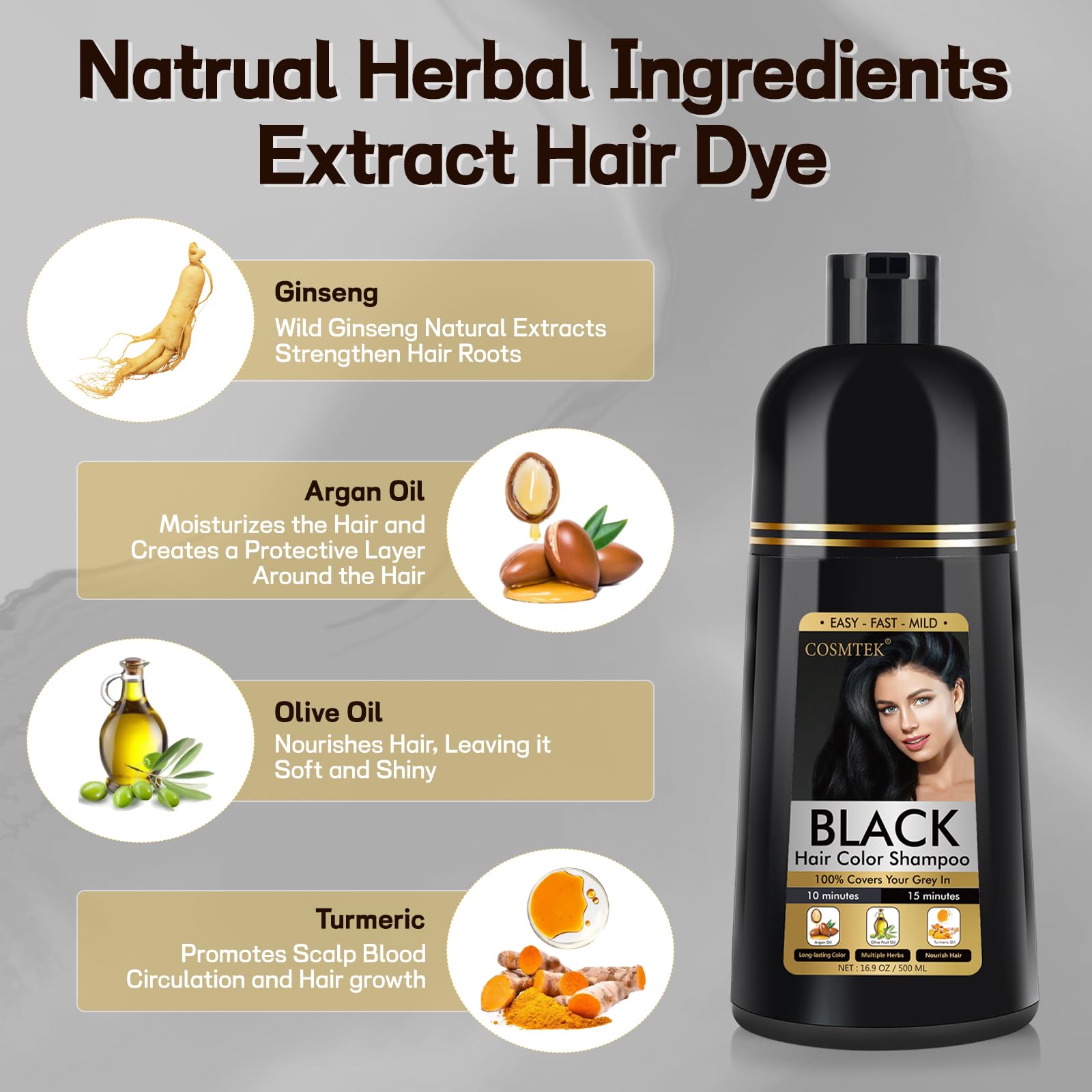 Ivnil Hair Dye Shampoo 3 in 1 - Natural Gray Coverage for Women & Men - 500ML Black | Permanent Hair Color at Home, Quick & Easy Application for Salon-Like Results