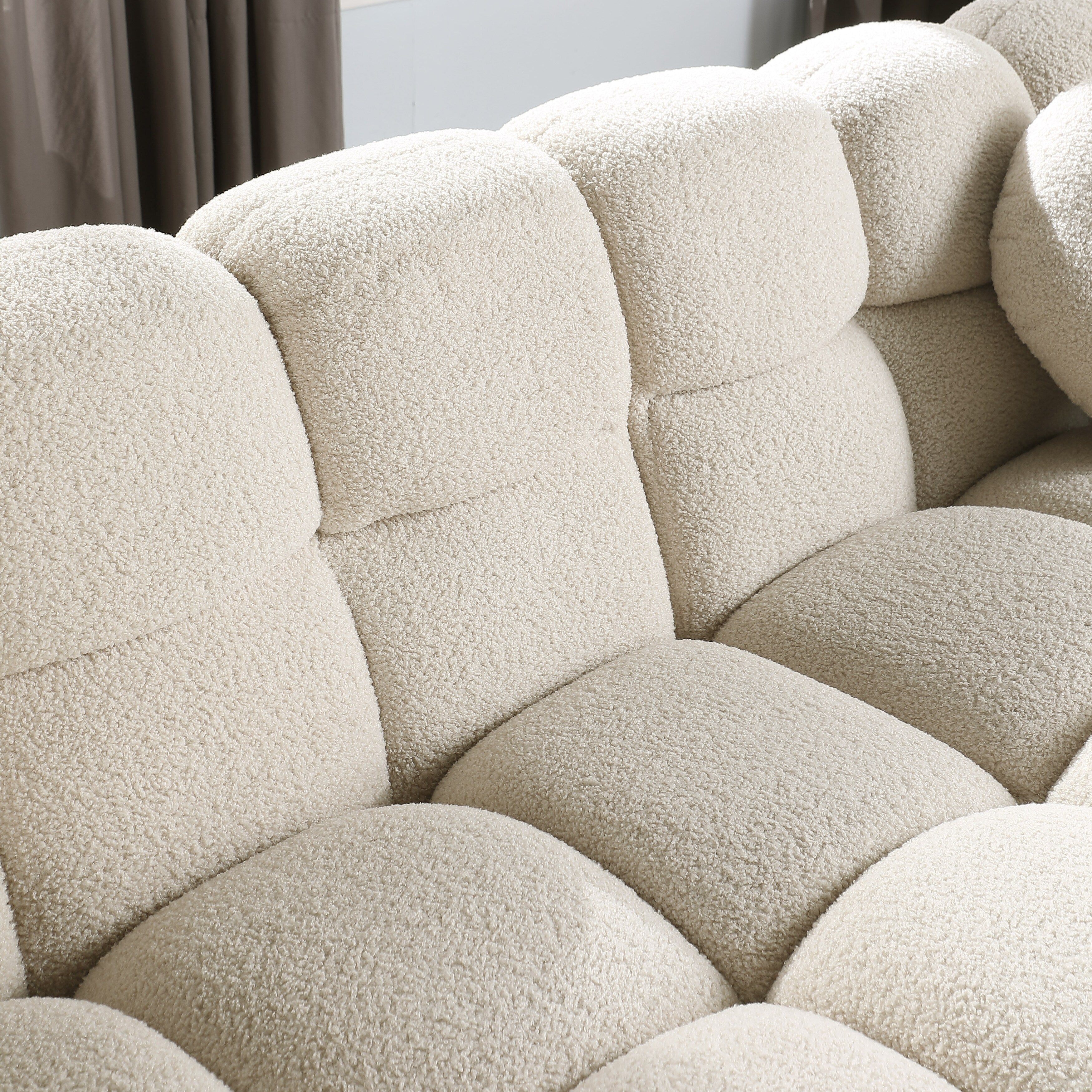 Luxury Beige Boucle 3-Seater Sofa with Marshmallow Design & Plush Cushions - Compact Living Room Furniture for Small Spaces, Apartments & Cozy Home Decor