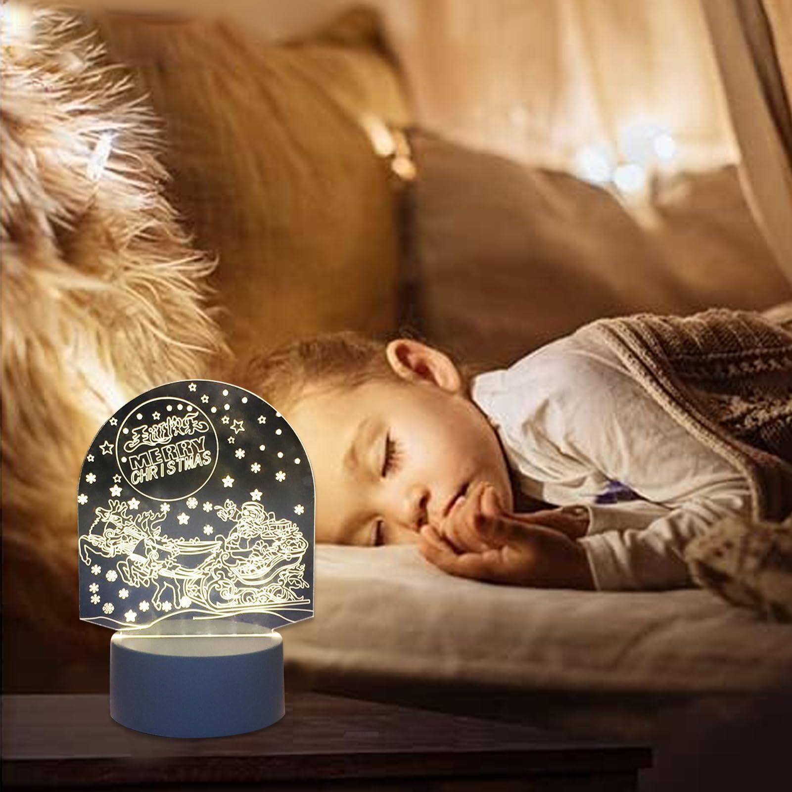 Acrylic Christmas Night Light - Decorative Bedside Lamp for Living Room, Bedroom & Kids Room | Festive Holiday Home Decor for Christmas & Winter Season