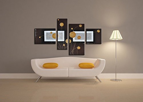 Noah Art 4-Panel Hand Painted Abstract Oil Painting - Golden Brown Framed Canvas Wall Art for Living Room, Bedroom & Office Decor - Modern Home & Workspace Decoration