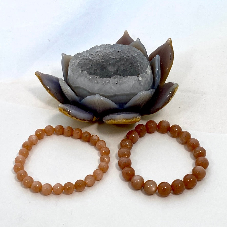 Moonstone (Peach) Healing Crystal Bracelet for Women - Natural Gemstone Jewelry for Meditation, Yoga & Positive Energy