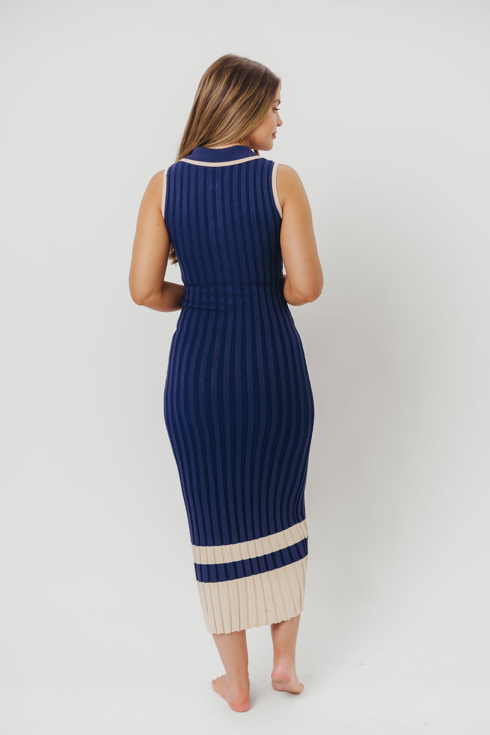 Jovie Women's Sleeveless Ribbed Maxi Dress with Button Front - Navy Blue Summer Beach Dress for Vacation, Date Night & Casual Outings