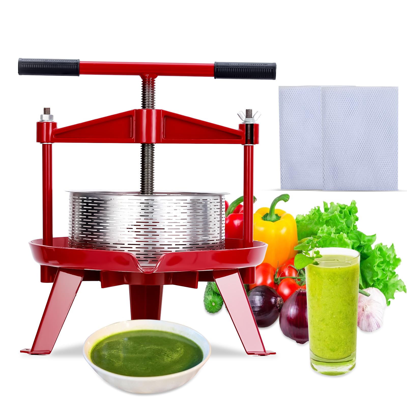 1.32 Gallon Manual Fruit Wine Press with T-Handle - Stainless Steel Apple Cider Press for Home Winemaking, Kitchen & Outdoor Use - Stable Triangular Structure for Juicing Grapes, Berries & Fruits