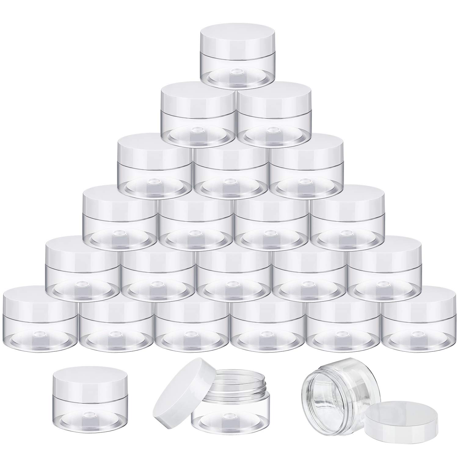 36-Piece Clear Plastic Jars with Lids - 1 oz Round Airtight Leakproof Containers for Cosmetics, Lotions, Creams & Travel Toiletries | Perfect for Makeup Storage, DIY Beauty Products & Organizing Small Items (White)