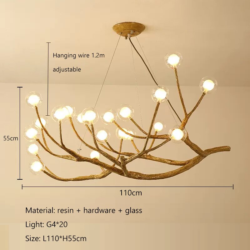 Elegant Wooden Twigs Chandelier - Rustic Modern Ceiling Light Fixture for Living Room, Bedroom, Dining Room & Outdoor Decor