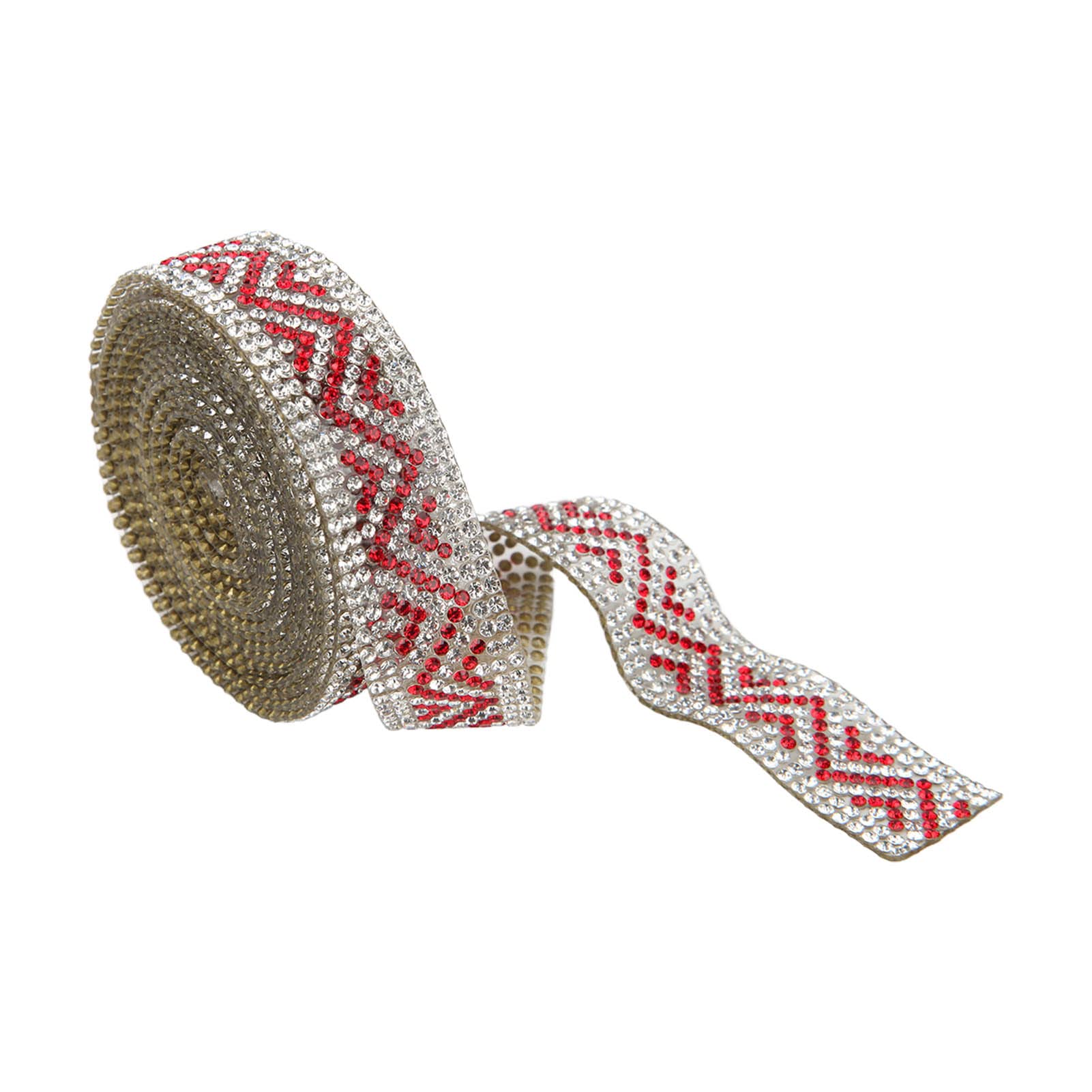 Rhinestone Ribbon - DIY Craft Ribbon with Shiny Gloss Colors for Clothing Decoration, Party Decor & Gift Wrapping | Red Triangle Design | Perfect for Wedding, Fashion Accessories & Home DIY Projects