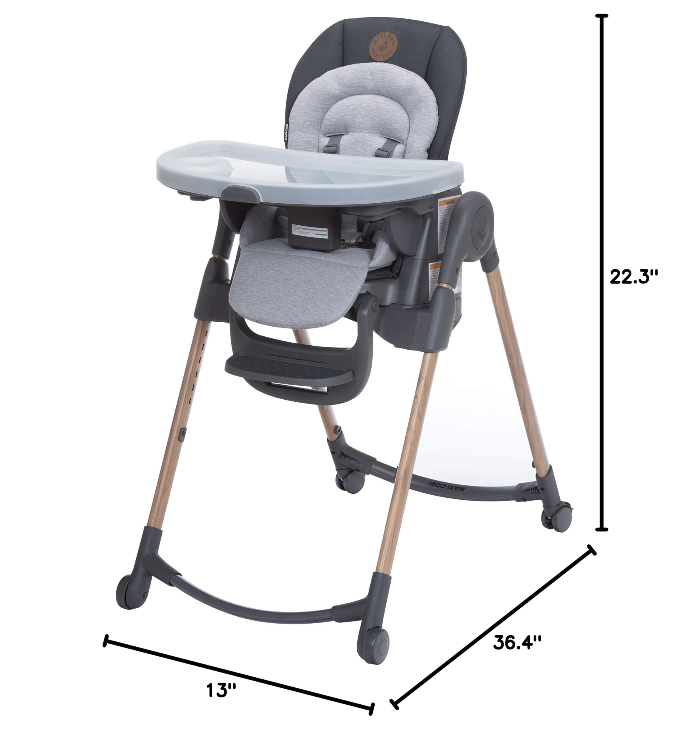 Maxi-Cosi 6-in-1 Minla Convertible High Chair - Adjustable Baby Feeding Seat with Removable Tray, Essential Graphite | Perfect for Dining, Weaning & Playtime at Home