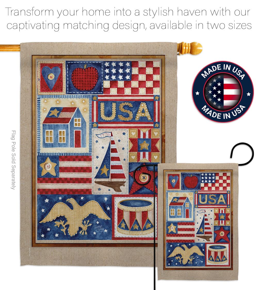 USA Patriotic House Flag Set 28x40 with Flagpole - Breeze Decor for Outdoor Decor