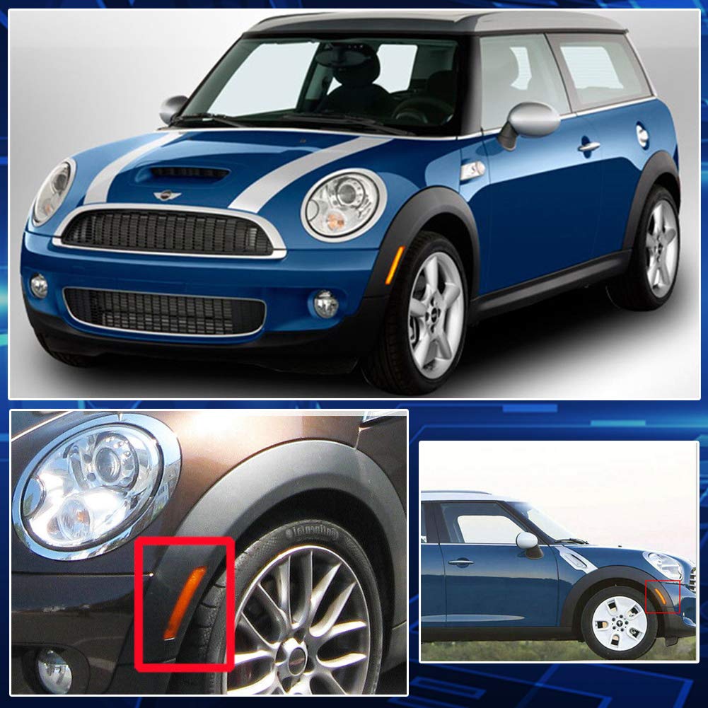 GTINTHEBOX Smoked Lens Amber LED Side Marker Light for 2007-2014 Mini Cooper R55 R56 R57 R58 R59 R60 R61 - Front Wheel Arch Replacement - Enhance Visibility & Style for Night Driving & Custom Car Mods