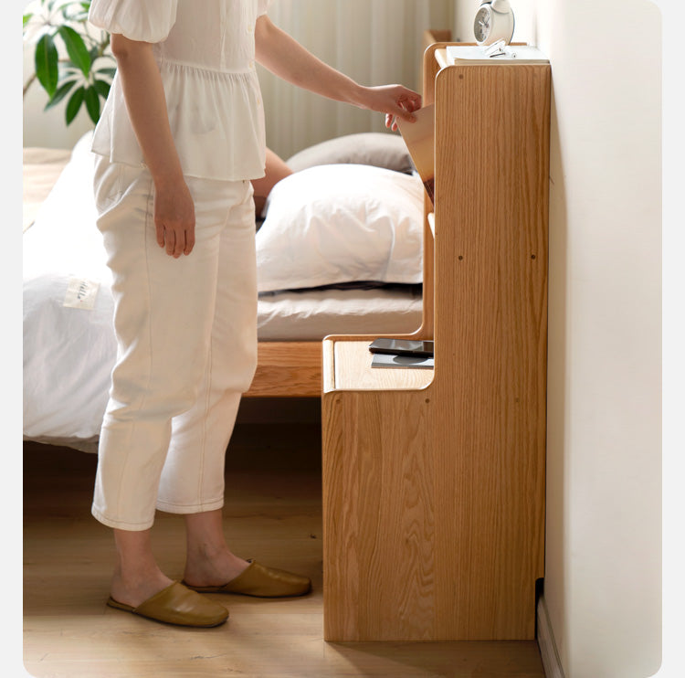 Solid Oak Wood Multifunctional Nightstand with High Section - Perfect for Bedroom, Living Room, and Home Office Storage