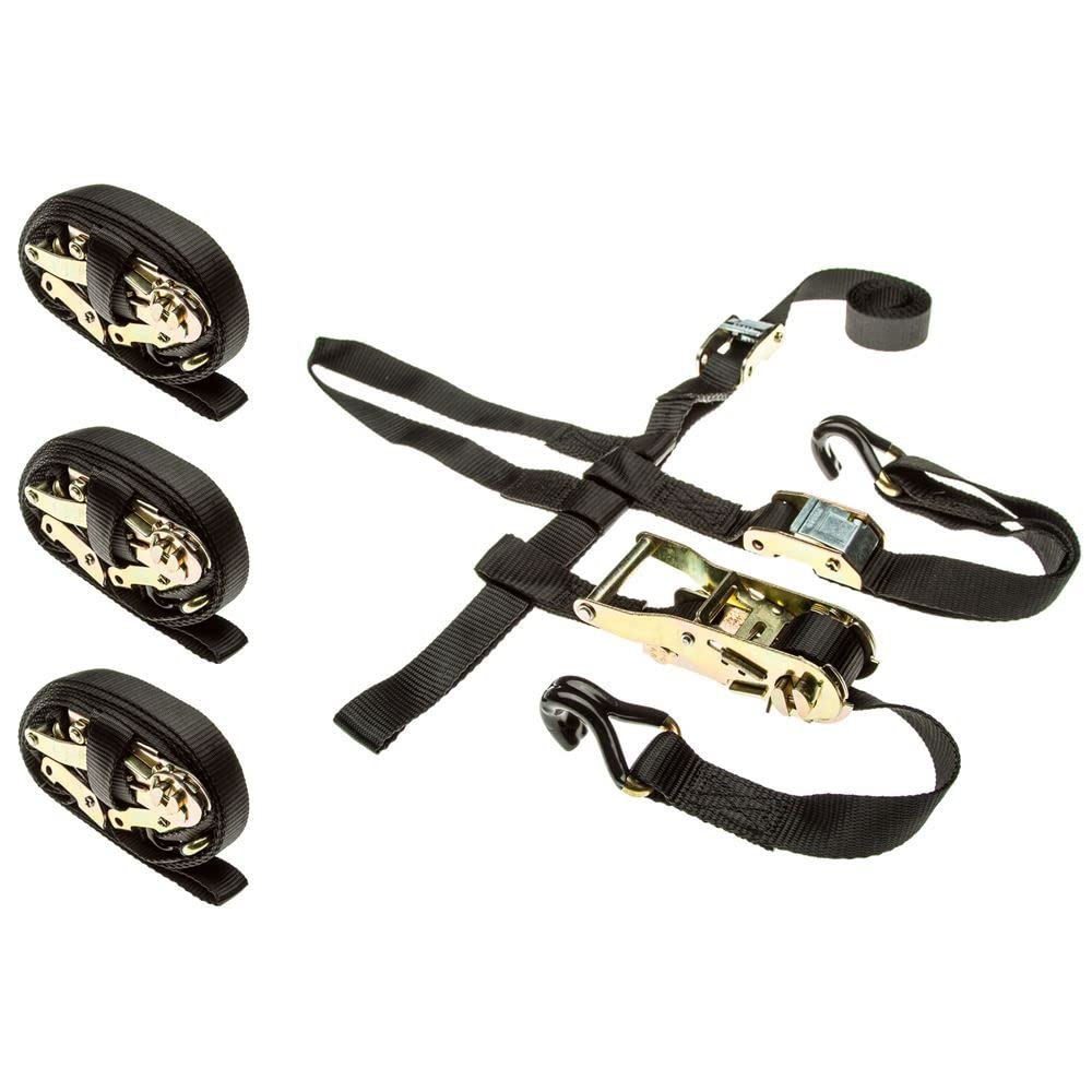 Rage Powersports 4-Pack Heavy Duty ATV/UTV Wheel Anchor Ratchet Tie Down Straps - Secure Transport for Off-Road Vehicles, Motorcycles & Trailers - Ideal for Hauling, Towing & Off-Road Adventures