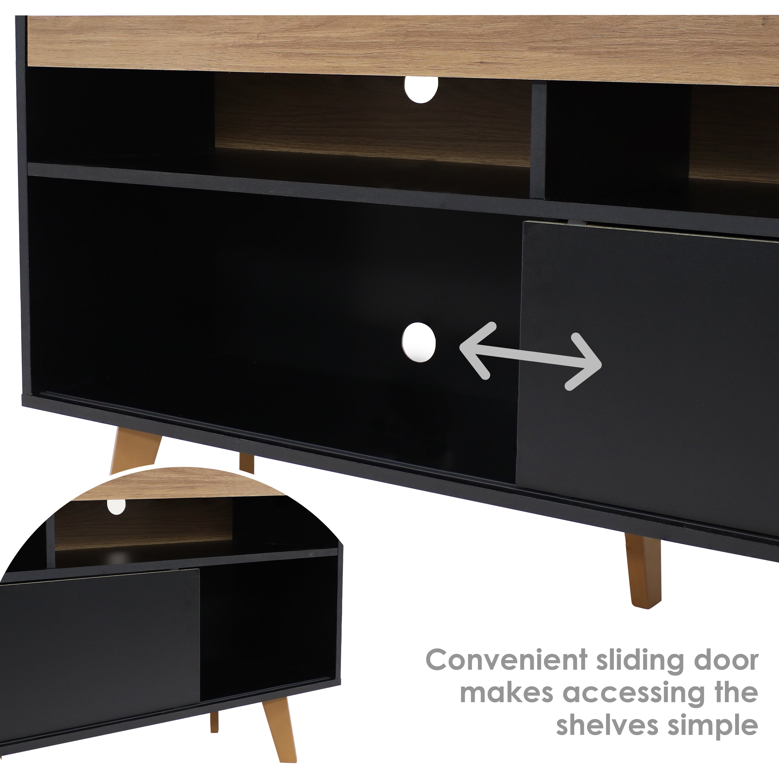 Mid Century Modern TV Stand for 58 Inch Flat Screen - Sunnydaze Retro Entertainment Center with Storage for Living Room & Home Theater