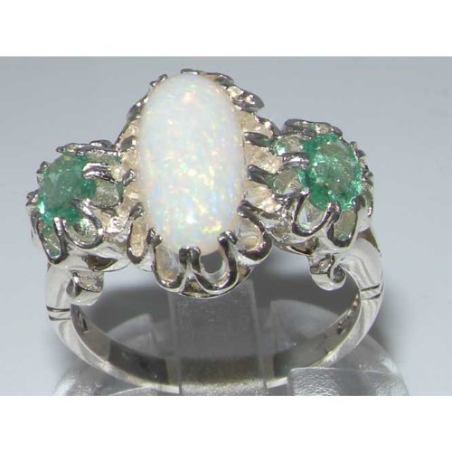 LetsBuyGold 925 Sterling Silver Natural Opal and Emerald Women's Anniversary Ring - Size 11.25, Elegant Gift for Wife, Girlfriend, Mother - Perfect for Valentine's Day, Birthday, Anniversary Celebrations