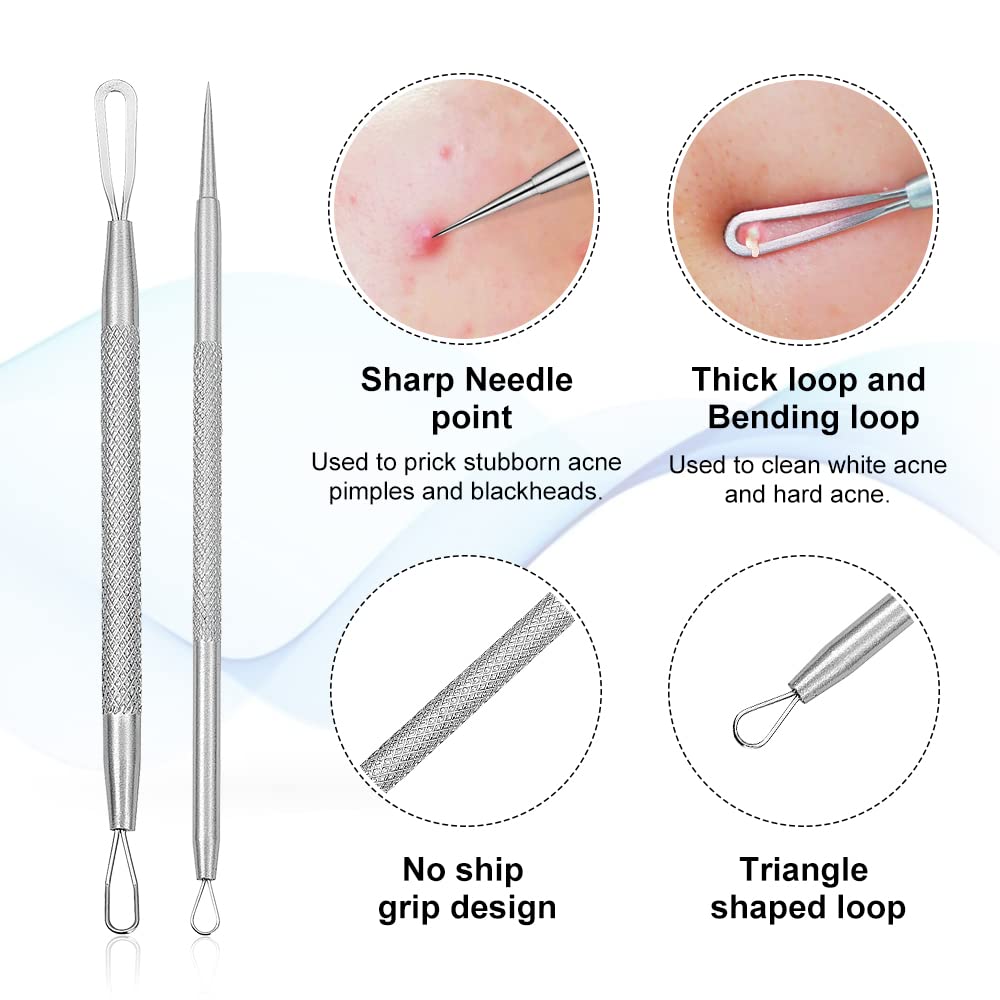 Professional Blackhead Remover & Pimple Popper Tool Kit - 6-Piece Stainless Steel Acne Comedone Extractor for Blackheads, Whiteheads & Blemishes - Safe & Effective Skin Care Tools for Facial Treatment & Spa Use