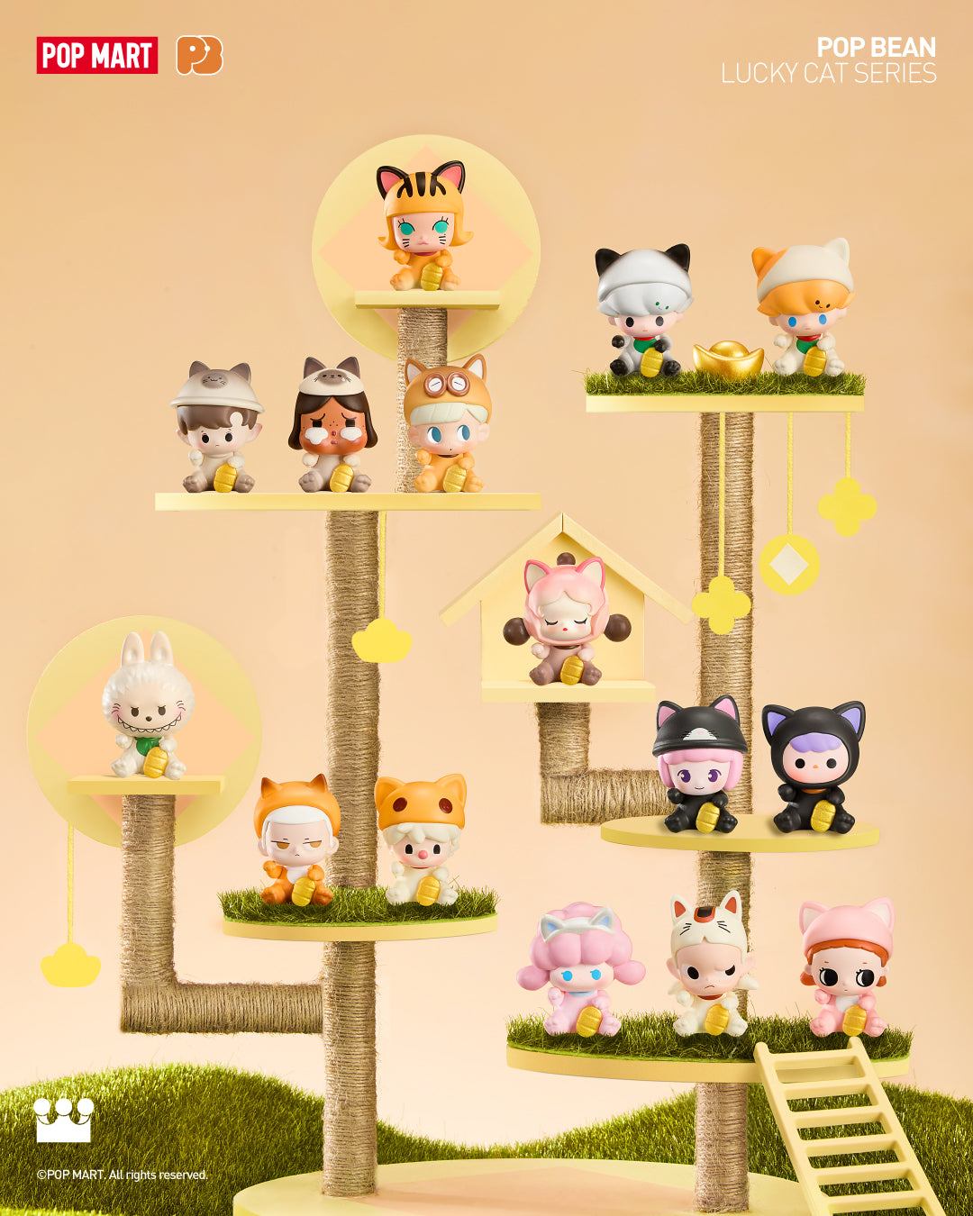 POP MART POP BEAN Lucky Cat Series Blind Box Collectible Figure - Cute Japanese Maneki Neko Cat Statue for Home Decor, Office Desk & Gift Giving
