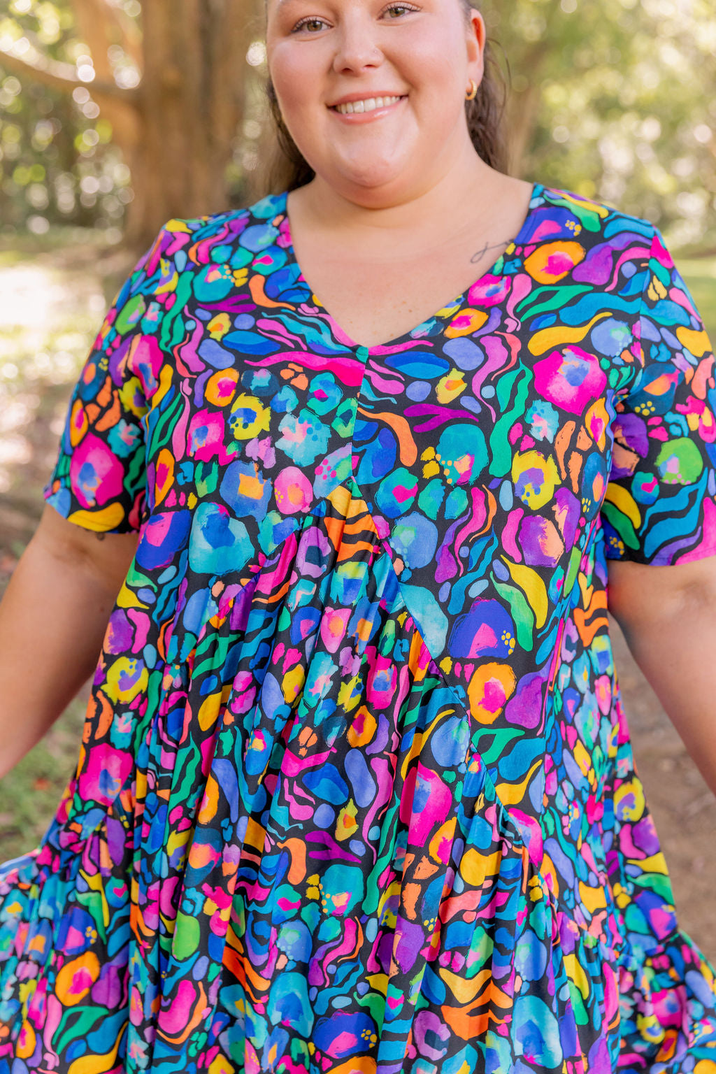 Kasey Rainbow Africa Print Peak Midi Dress - Floral Summer Dress for Women, Perfect for Beach Vacations & Casual Outings