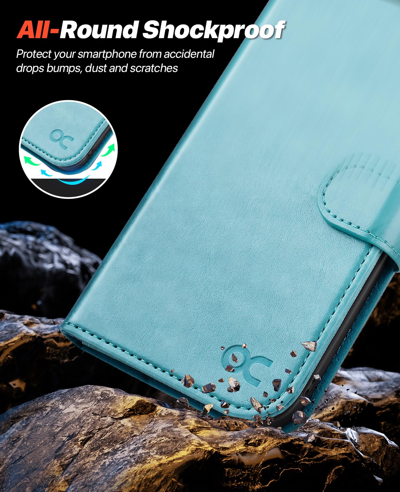 iPhone 15 Plus Wallet Case with Card Holder & RFID Blocking - Mint Green for Daily Use & Travel
