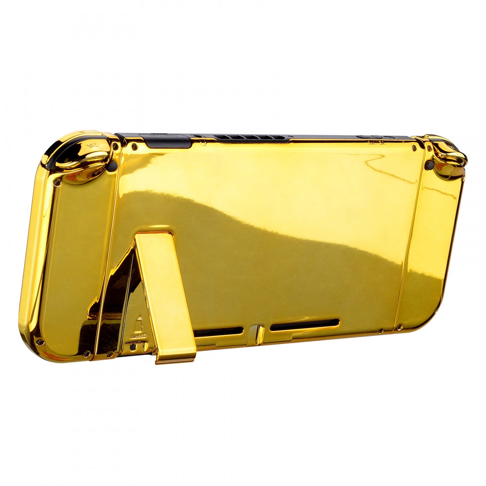 eXtremeRate Chrome Gold Nintendo Switch Joycon Controller Shell - Full Set DIY Replacement Back Plate with Buttons for Handheld Gaming | Perfect for Custom Mods & Console Upgrades