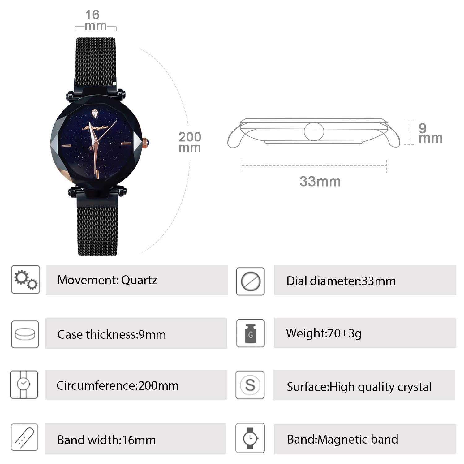 RORIOS Shining Starry Sky Women's Watch - Elegant Mesh Band for Daily Wear
