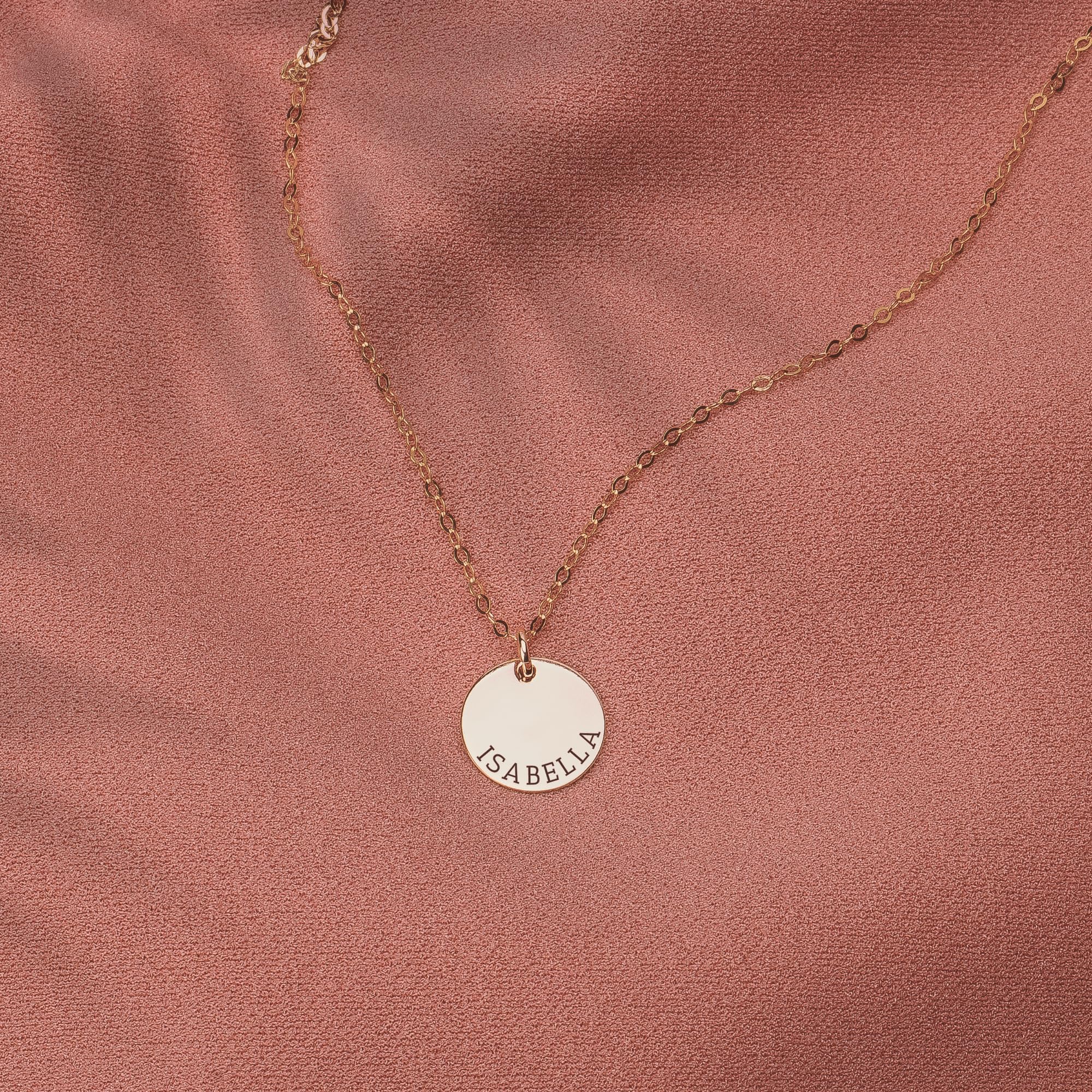 Personalized Engraved Round Disc Necklace - 14K Gold, Silver & Rose Gold Options | Custom Name Jewelry for Women, Gift for Her | Perfect for Anniversaries, Birthdays & Valentine's Day (16 Inch Chain)