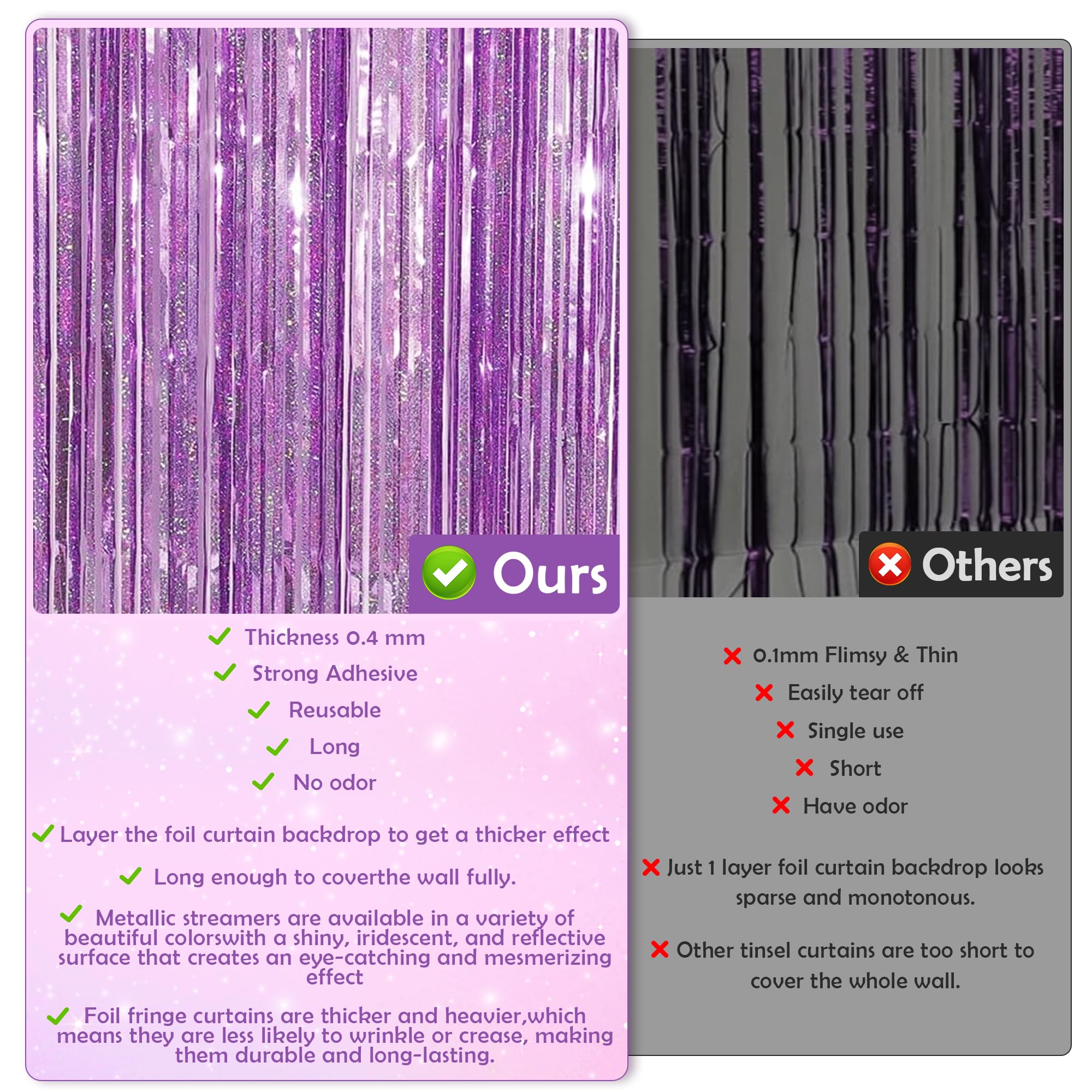 Pink Tinsel Curtain Party Backdrop - 2 Pack Glitter Streamers for Birthday Decorations, Princess Theme Party Supplies, Girls Sleepover Decor | Perfect for Birthday Parties, Baby Showers & Photo Backdrops