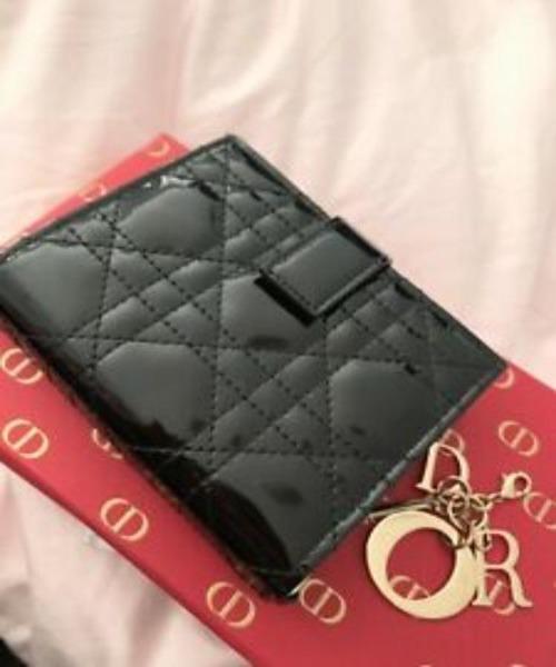 Dior Lady Calfskin Leather Card Holder Wallet - Black Luxury Women's Fashion Accessory for Everyday Use & Gift Giving