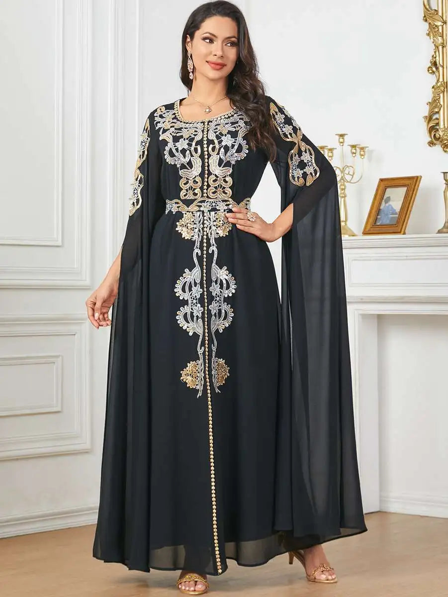 Elegant Arab Chiffon Kaftan Dress - Traditional Jalabiya for Women | Perfect for Eid Celebrations, Weddings & Special Occasions