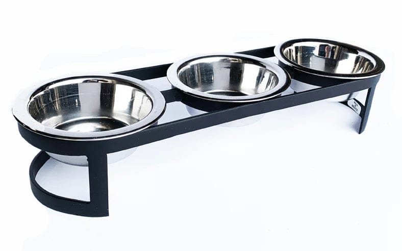 3 Bowl Puppy Diner Set - Stainless Steel Dog Food & Water Bowls for Small Medium Dogs - Non-Slip Pet Feeding Station for Home, Travel & Outdoor Use