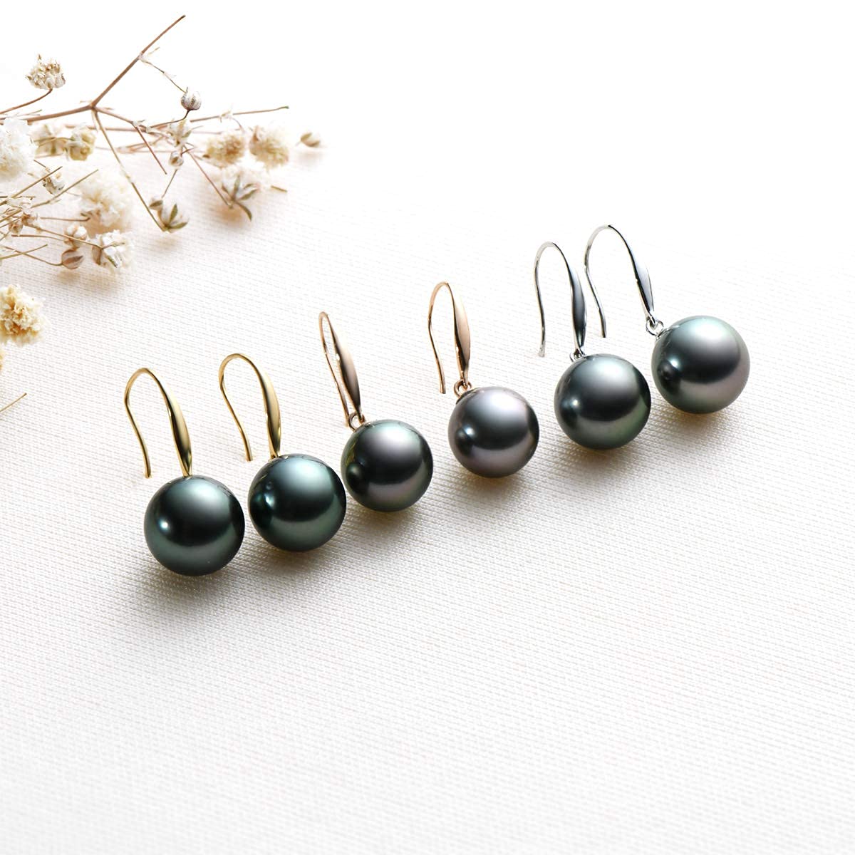 18K Gold Black Pearl Dangle Earrings - 8-9mm Genuine Tahitian Cultured Pearls, Drop Ear Hook Vintage Jewelry for Women | Elegant Gift for Anniversary, Wedding & Special Occasions
