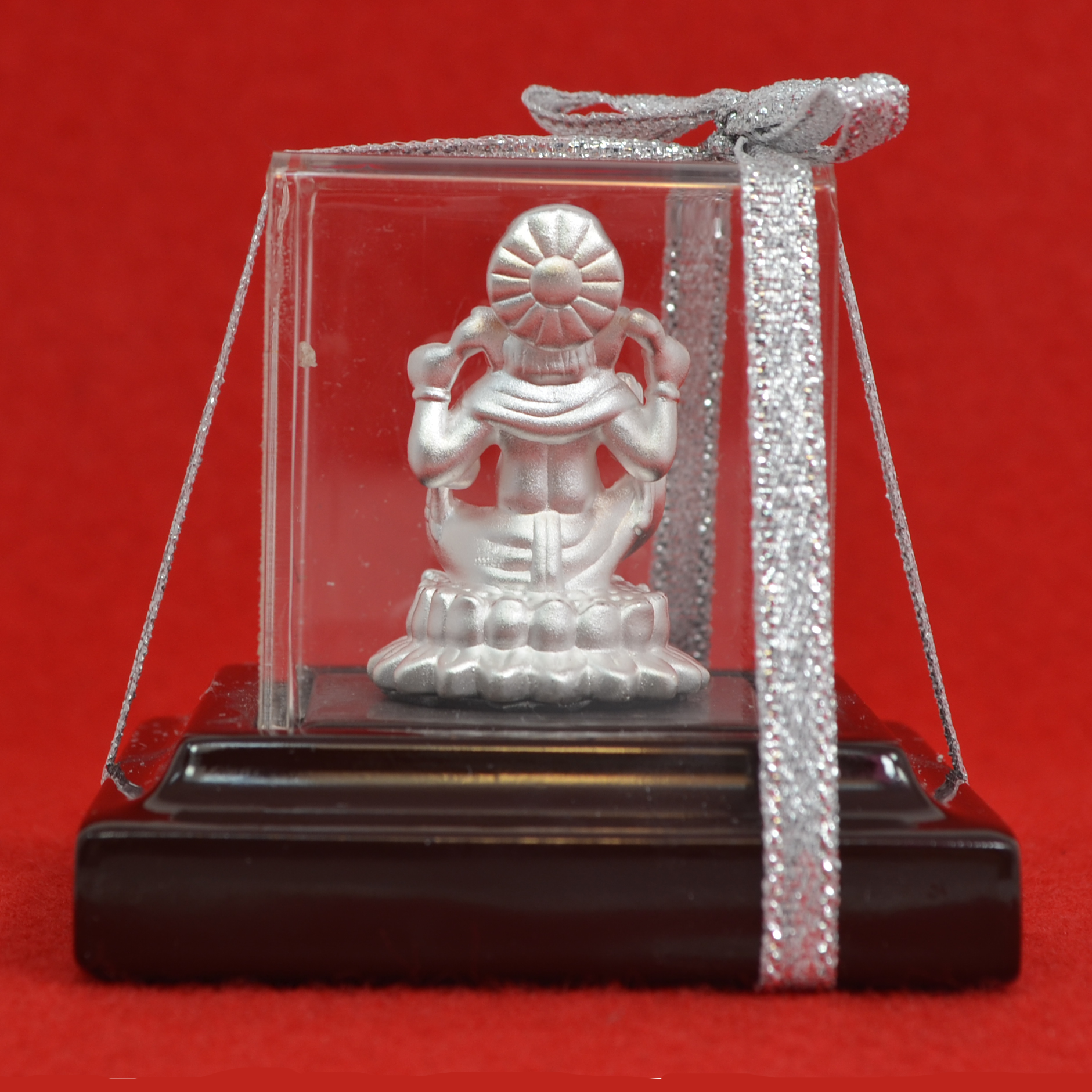 999 Pure Silver Ganesha Idol with Orange Designer Headrest - Hindu God Statue for Home Altar, Office Decor & Spiritual Gift