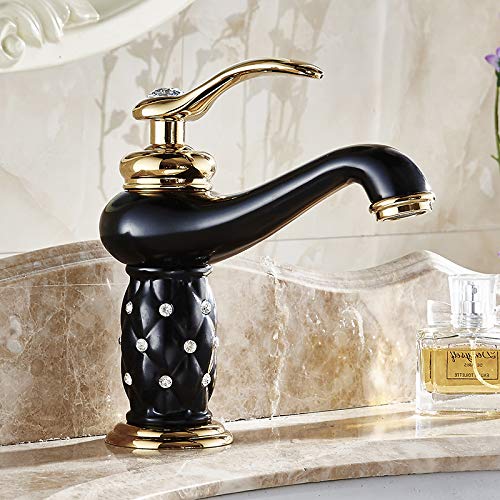 Premium InArt Brass Single Lever Basin Mixer Tap - Bathroom Sink Faucet in Black Gold Finish | Modern Waterfall Spout for Vanity & Powder Room