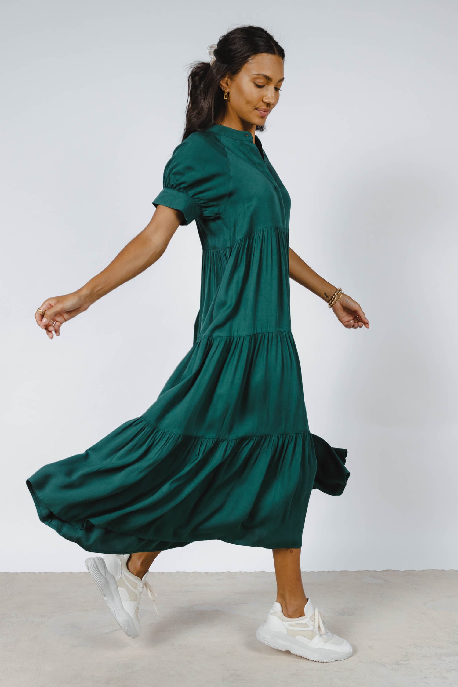 Amanda Elegant Tiered Maxi Dress in Hunter Green - Perfect for Weddings, Parties & Special Occasions - FINAL SALE