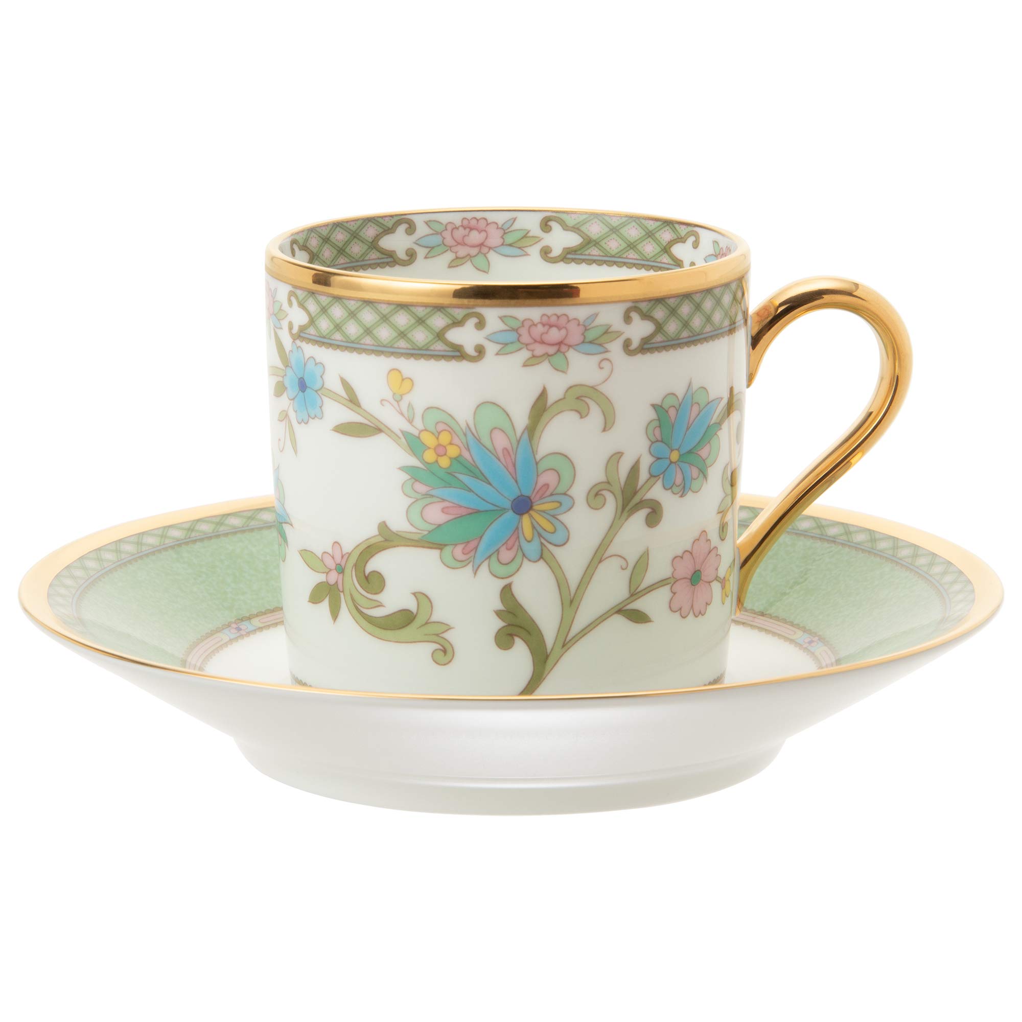Noritake Bone China Yoshino Green Coffee Cup & Saucer Set - 125ml (4.2oz) Elegant Tea Cup for Afternoon Tea, Cafe, Home Decor & Gift Giving