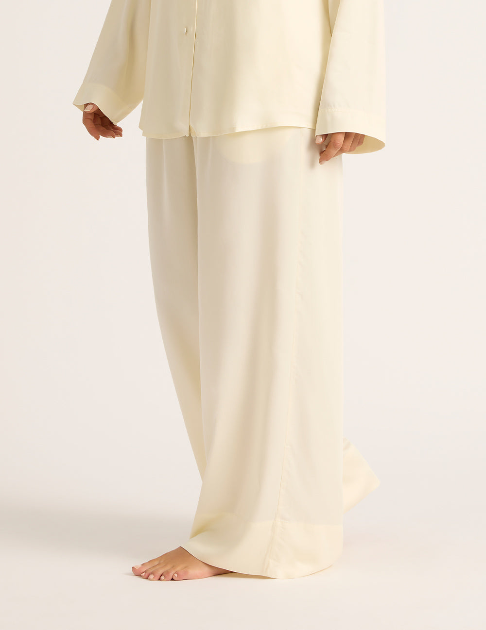 Vegan Silk Wide Leg Pants for Women - Soft & Comfortable High Waist Palazzo Trousers - Pearl White - Perfect for Yoga, Office Wear & Casual Outfits