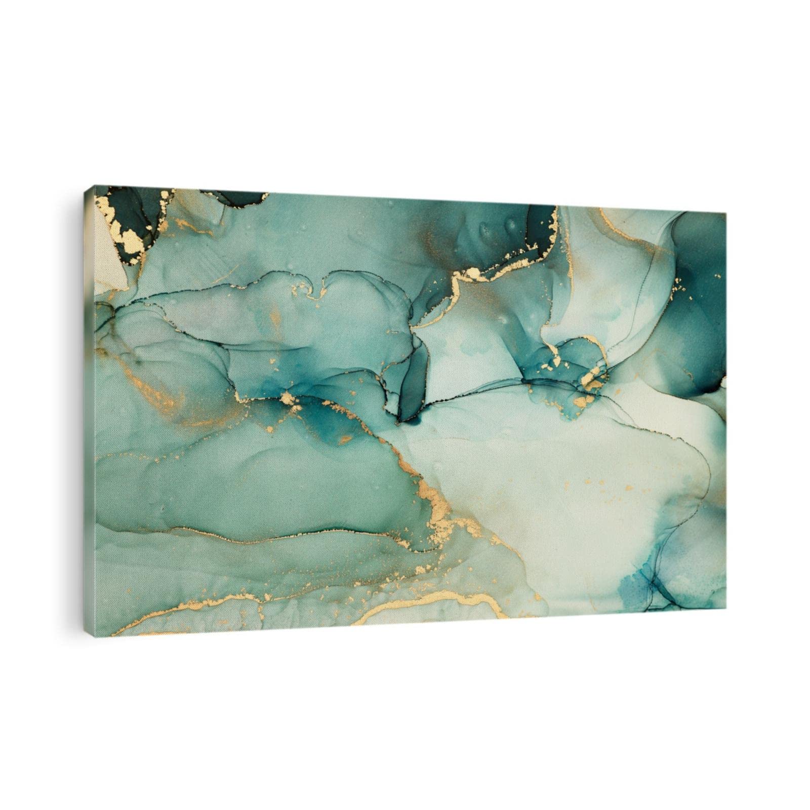 Abstract Canvas Wall Art - Modern Gold & Green Metallic Swirl Painting for Living Room & Bedroom Decor - 32x48 Inch Large Wall Canvas Print - Perfect for Home, Office & Gift Giving