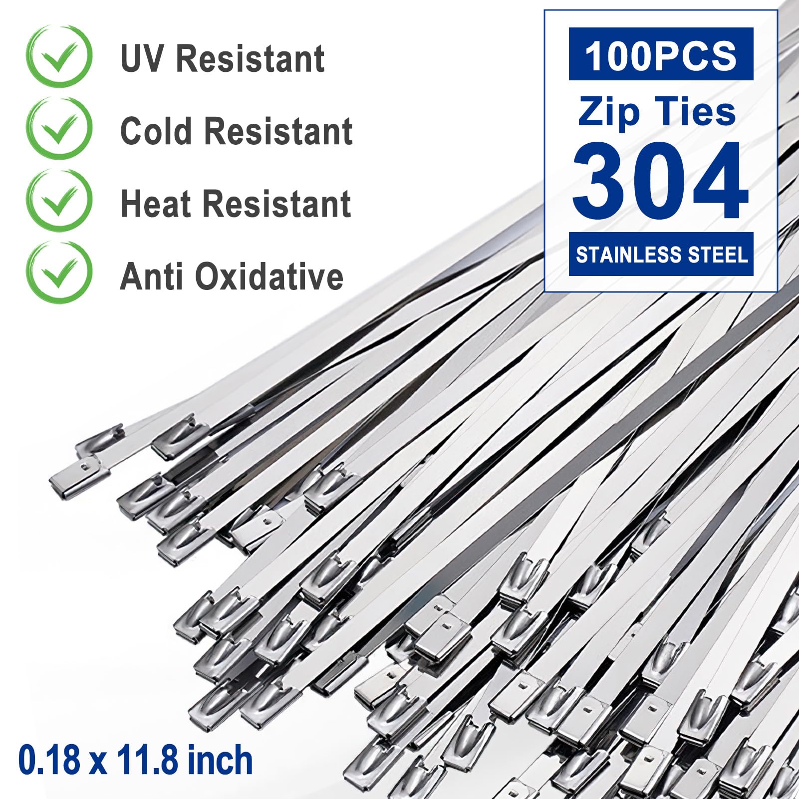 Metal Zip Ties Tool Gun - One Hand Operation Stainless Steel Cable Tie Gun for Fastening & Cutting, Includes 100pcs Heavy Duty Self-Locking Metal Zip Ties - Perfect for Outdoor Use, Construction, HVAC, and Electrical Work