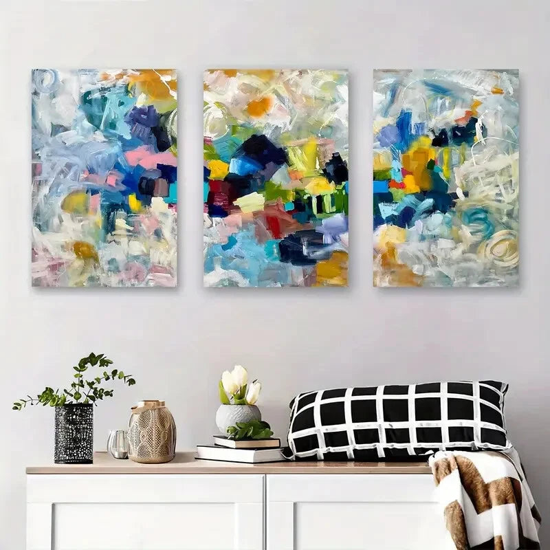 3-Piece Abstract Colorful Modern Vibrant Metal Wall Art Prints - Ready to Hang for Living Room, Bedroom & Office Decor