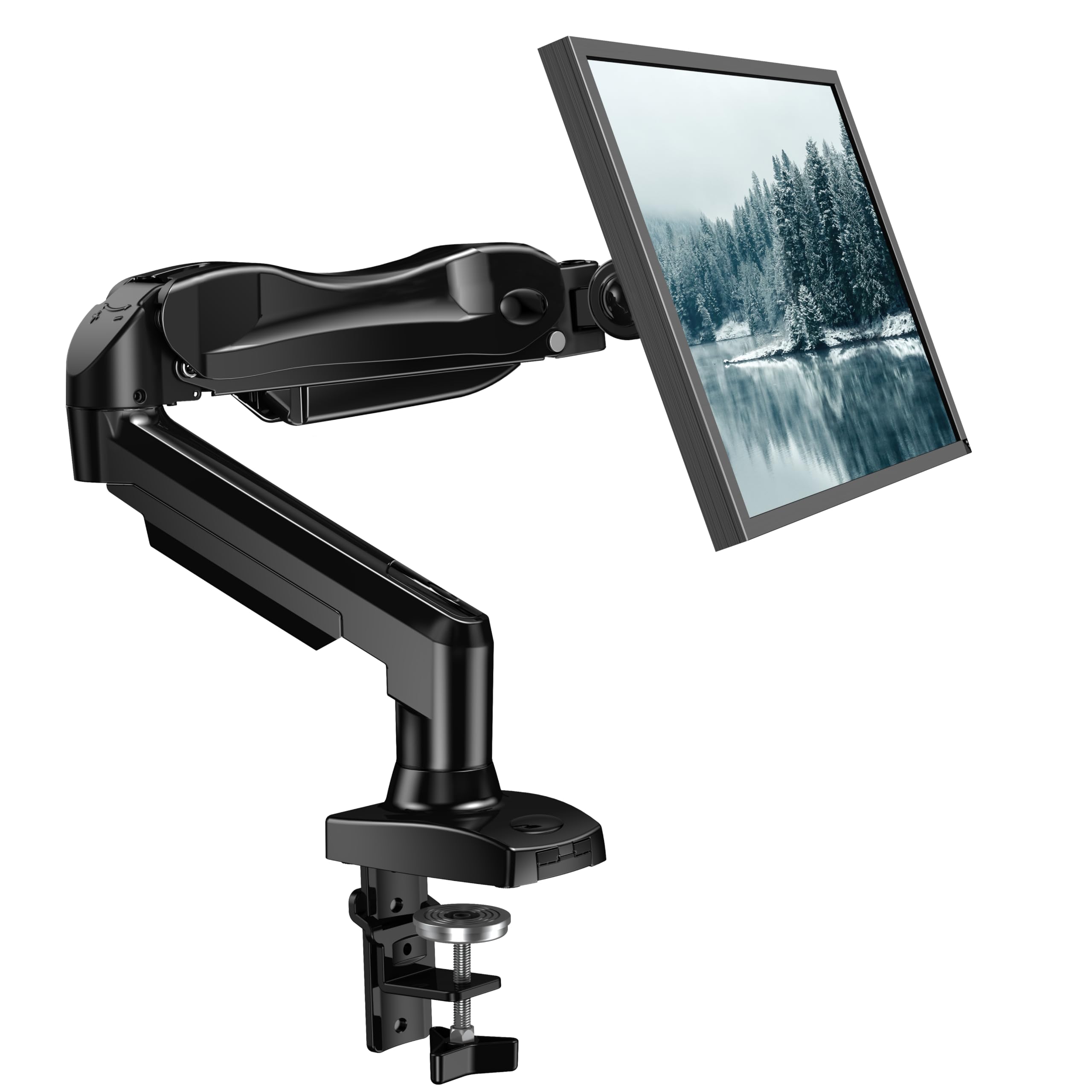 HUANUO Single Monitor Mount for 32 & 35 Inch Screens - Adjustable VESA Desk Stand with Tilt, Swivel & Height Adjustment - Perfect for Home Office, Gaming & Workspace Setup