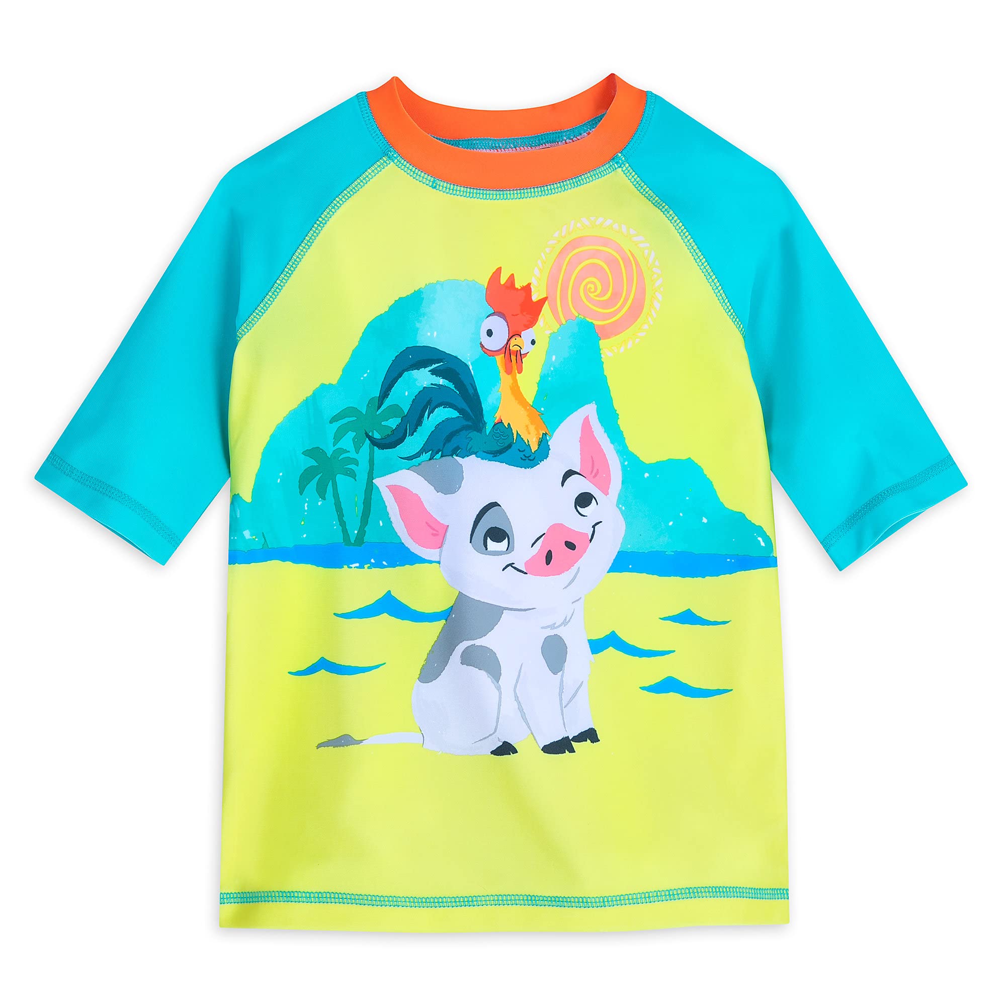 Disney Moana Pua and Hei Hei Rash Guard UPF 50+ Sun Protection Swim Shirt for Kids - Beach, Pool, Surfing & Summer Water Activities