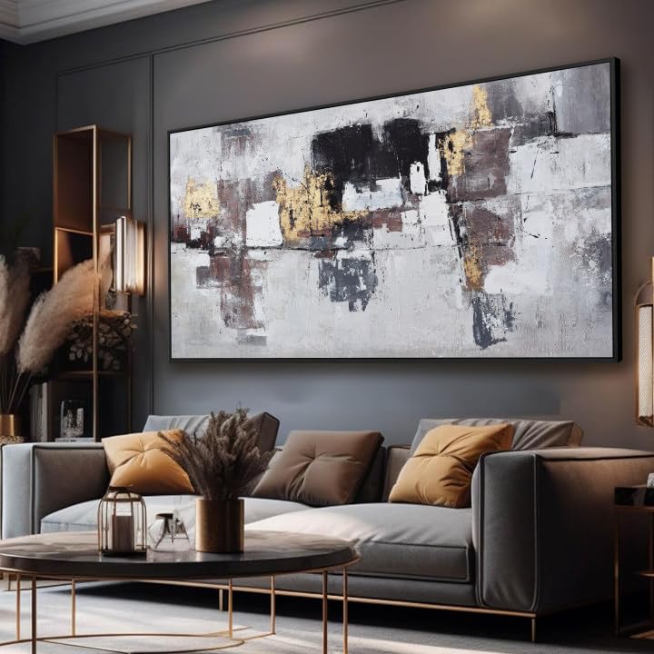 Abstract Black and Gold Framed Canvas Wall Art - 20