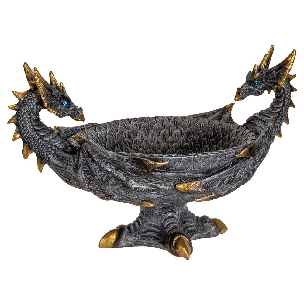 Pacific Giftware Double Dragon Resin Figurine Ceremonial Altar Bowl - Handcrafted Asian Home Decor for Feng Shui, Meditation & Spiritual Rituals