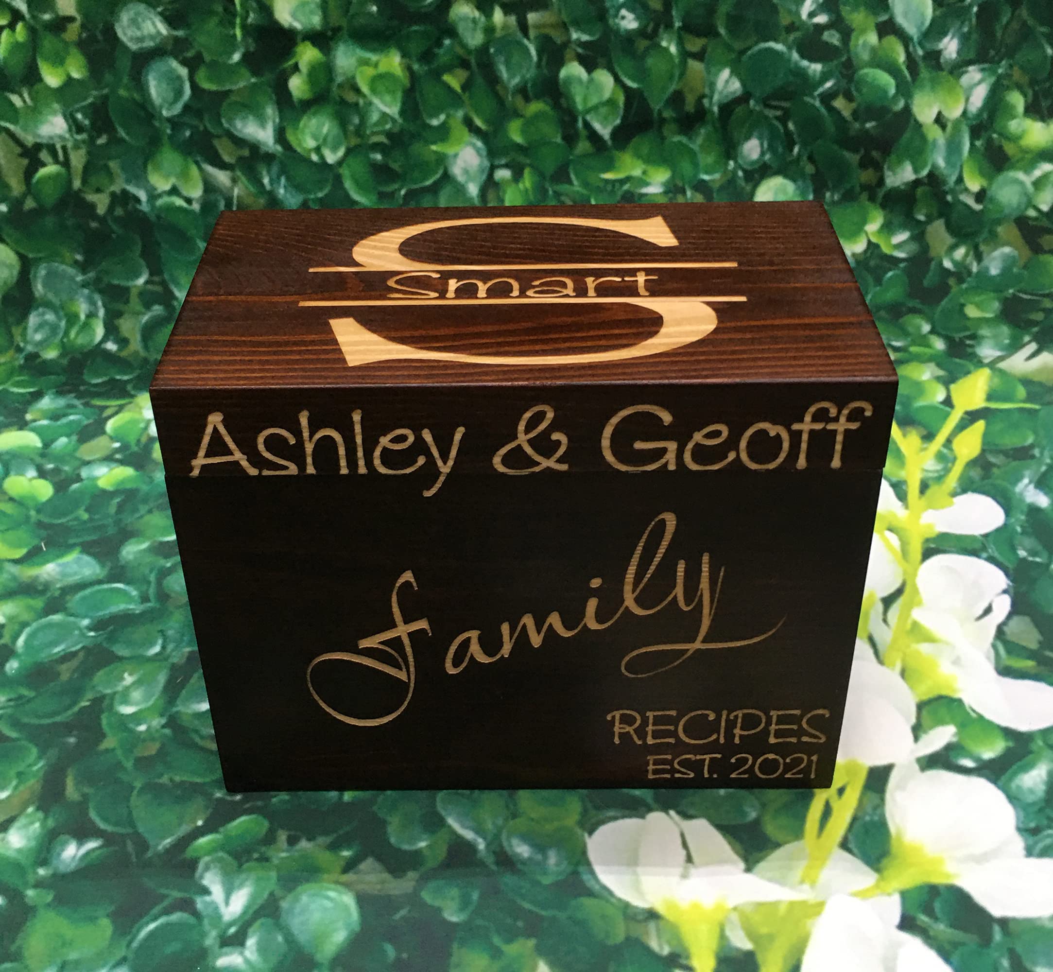 Personalized Recipe Box with Dividers - Custom Engraved Wooden Recipe Organizer in Mahogany Finish for Family & Home Kitchen Storage | Perfect for Recipe Cards, Cooking Gifts & Kitchen Organization