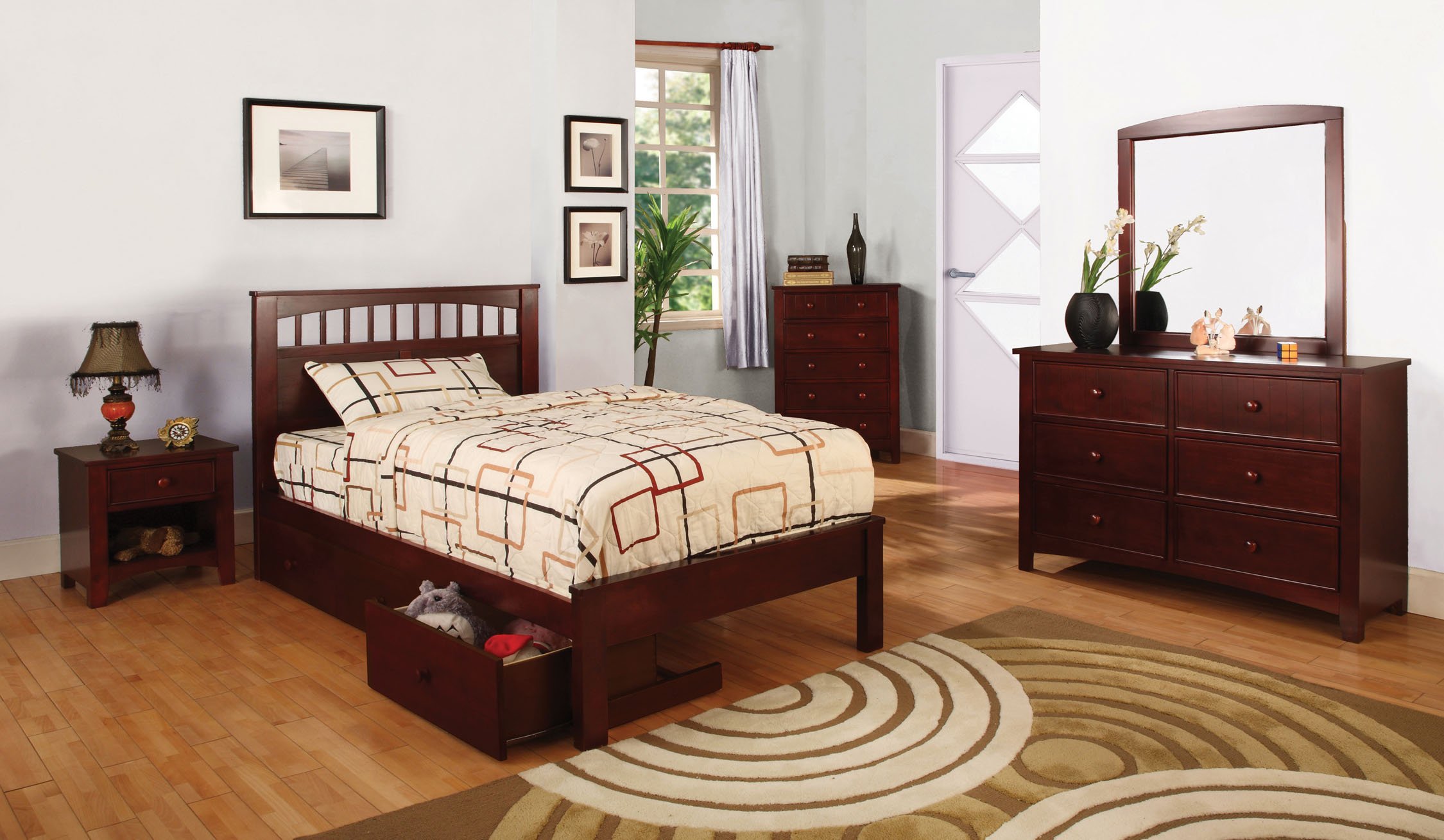 Furniture of America Ryder Casual Cherry Platform Bed, Twin Size - Modern Minimalist Bed Frame for Small Spaces, Kids & Guest Rooms