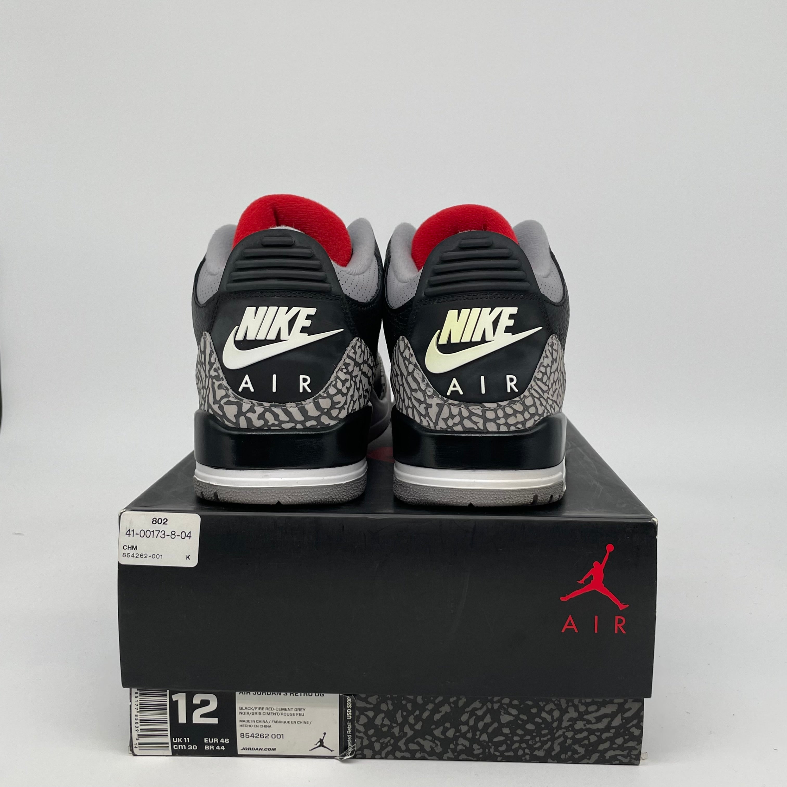 Original: AIR JORDAN 3 BLACK CEMENT SIZE 12 854262 001   Optimized: Air Jordan 3 Retro Black Cement Men's Basketball Shoes Size 12 (854262-001) - Authentic Sneakers for Streetwear & Basketball Games