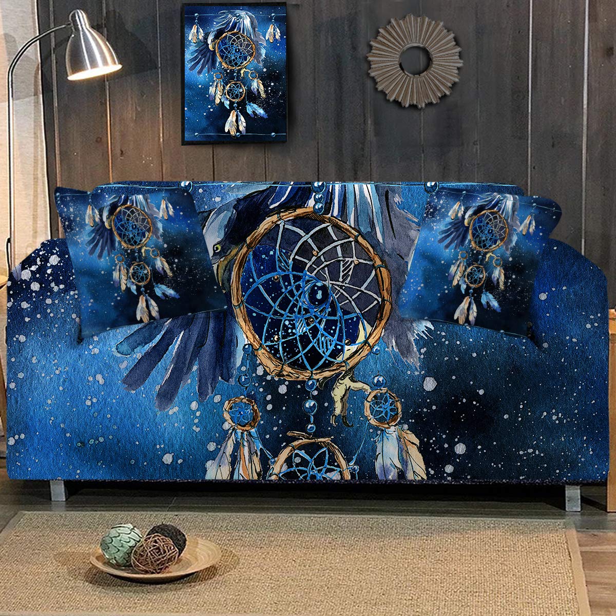 Sleepwish Printed Stretch Sofa Slipcover - 3 Cushion Couch, Loveseat & Armchair Cover with 2 Free Pillow Covers (Blue Galaxy) - Perfect for Living Room, Bedroom & Home Decor
