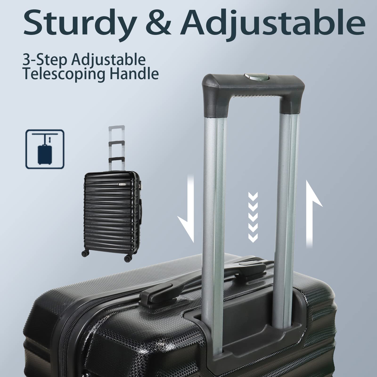 3-Piece Lightweight Hardshell Luggage Set (20/24/28 Inch) with 360° Spinner Wheels - Durable ABS+PC Suitcase for Travel - Perfect for Family Vacations, Business Trips & International Travel (Black, 5-Piece Set)