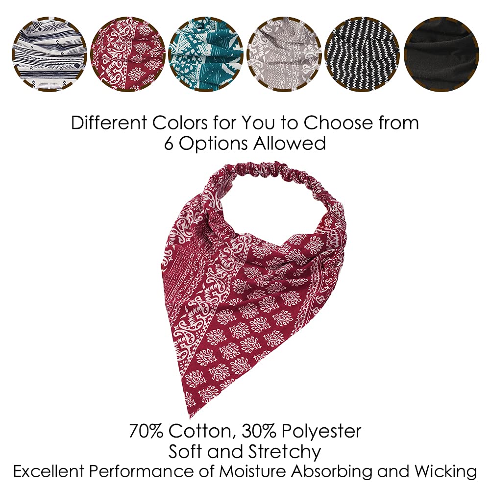 6 Pack Women's Elastic Hair Scarf Headbands - Boho Triangle Bandana with Non-Slip Clips for Girls & Women | Perfect for Yoga, Workouts, Beach, and Everyday Styling