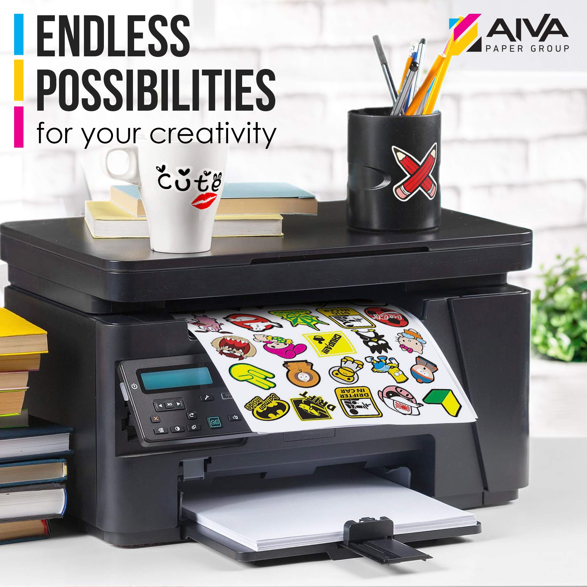 Laser Printer Printable Vinyl Sticker Paper - 100 Sheets Matte White Waterproof Self-Adhesive Decal Paper - 8.5