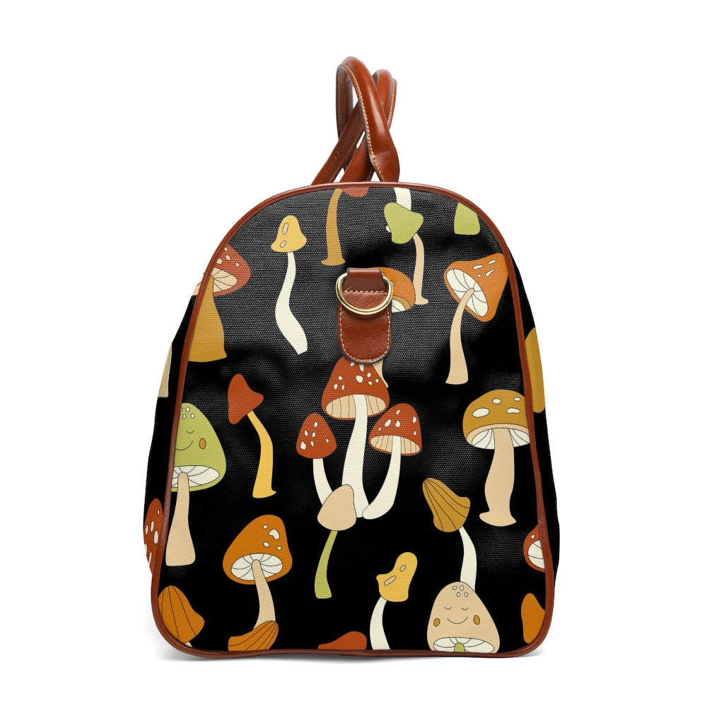Retro Mushroom Print Waterproof Overnight Travel Bag - Vintage Style Faux Leather Straps & Handles - Perfect for Weekend Getaways, Music Festivals & Boho Fashion