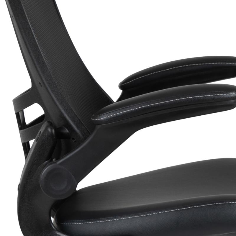 Kelista Mid Back Black Mesh Ergonomic Drafting Chair with LeatherSoft Seat - Adjustable Foot Ring & Flip-Up Arms - Perfect for Architects, Designers & Home Office Workspaces